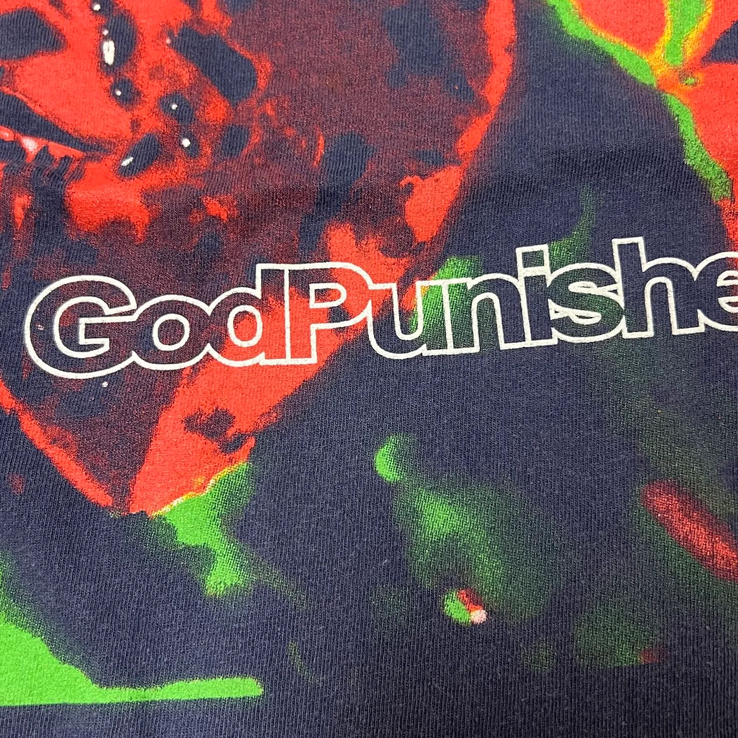 SAINT Mxxxxxx DEAD SAINT SS TEE/NAVY DEAD SAINT printed short sleeves God's Punishment TEE Washed blue S-XL Genuine consistent tube weaving without side seams High weight OE yarn fabric Assute dyeing Multiple horse fades Heavy wash water Worn holes Original consistent main mark/wash mark/little angel anti-counterfeiting mark